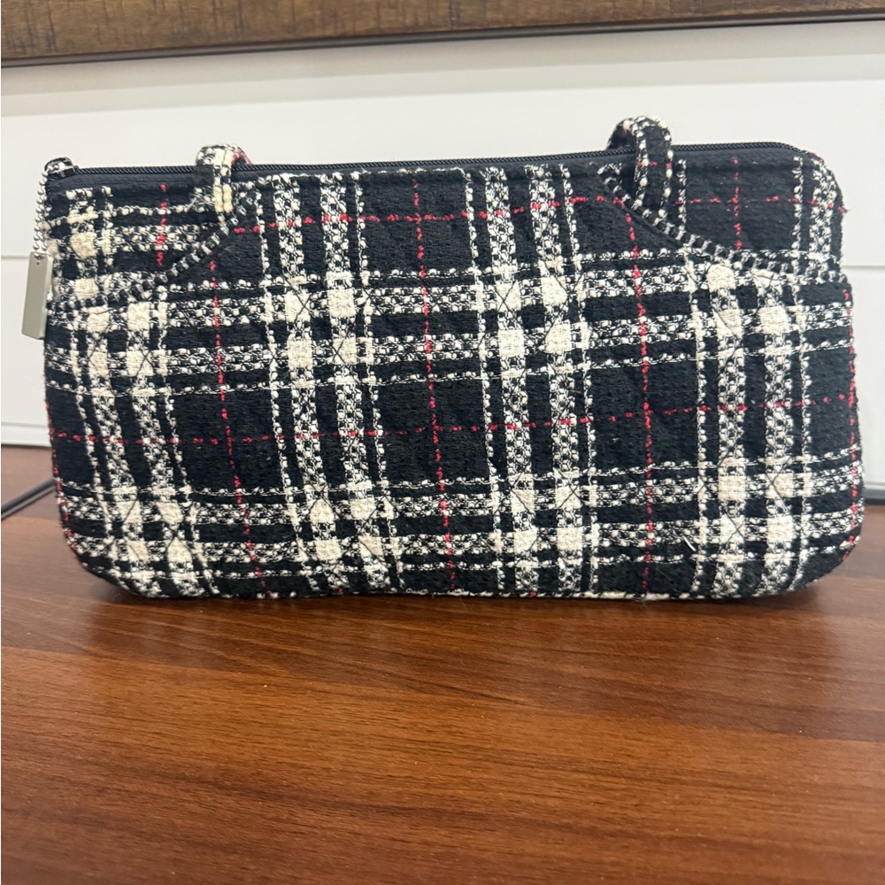 Vera Bradley Limited edition Black Plaid Tweed East West Shoulder Bag Purse